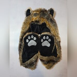 Wolf Ears & Paws Faux Fur Cosplay - Hooded Hat, Scarf, & Gloves Combo! Large